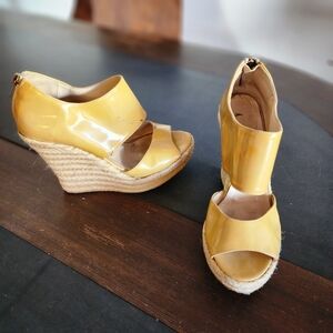 Jimmy Choo Yellow Wedge Sandals 37 / US 7 -distressed
